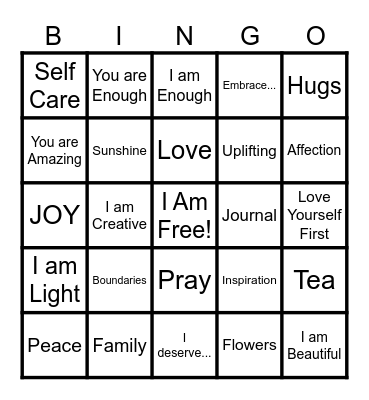 The JOY of Self Care Bingo Card