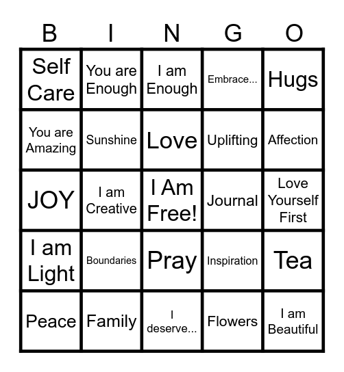 The JOY of Self Care Bingo Card