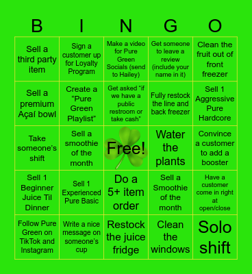 Feelin Lukcy? Pure Green South Loop Bingo Card