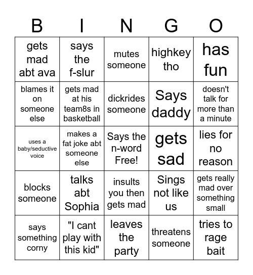 Wesley Bingo 676767 Bingo Card