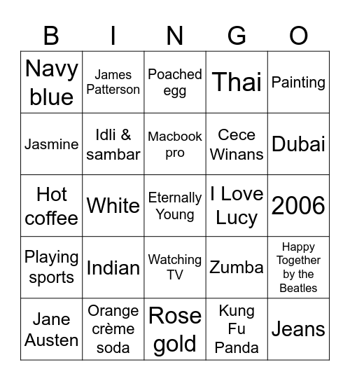 Shanti Birthday Bingo Trivia! Bingo Card