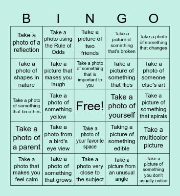 Photography Bingo! Bingo Card