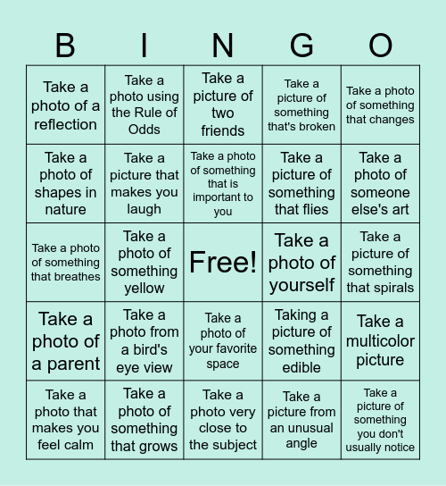 Photography Bingo! Bingo Card