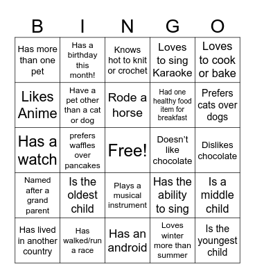 Ice-Ice Breaker! Bingo Card