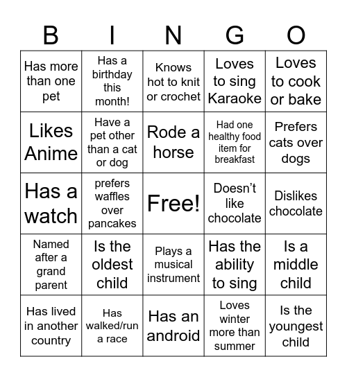 Ice-Ice Breaker! Bingo Card