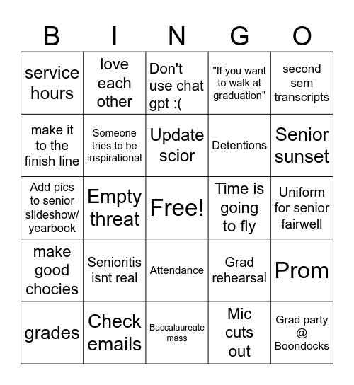 Senior bye bye bingo Card