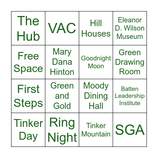 Hollins University Bingo Card