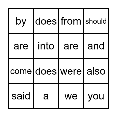 Sight Words Bingo Card