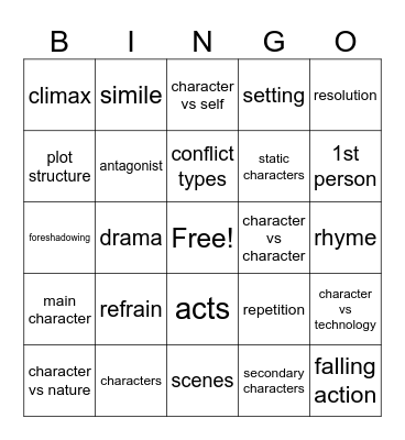 MS RLA Academic Vocabulary Bingo Card