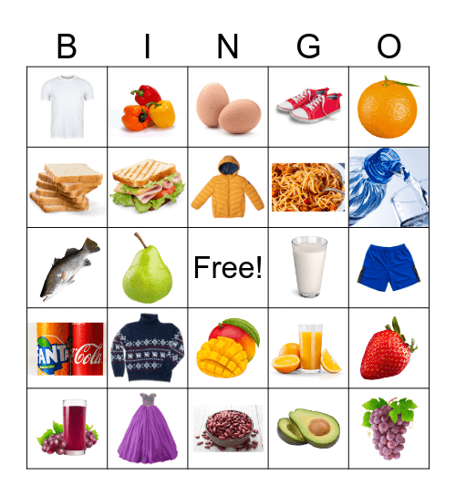 Food and Clothes Bingo Card