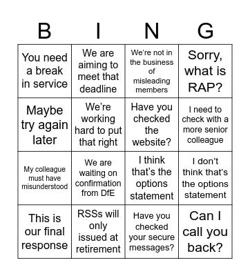 TPS Rollback Bingo Card