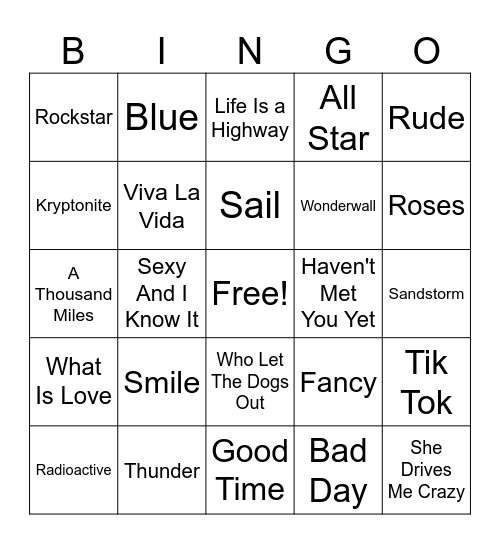 Music Bingo 3.0 Bingo Card