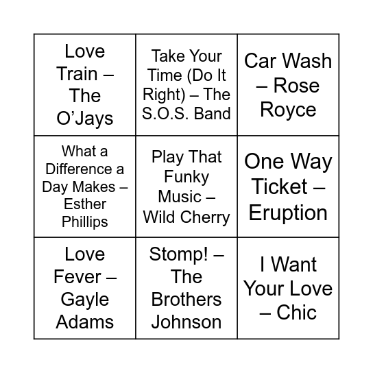 Game Five Bingo Card
