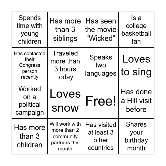 Find Someone Who... Bingo Card