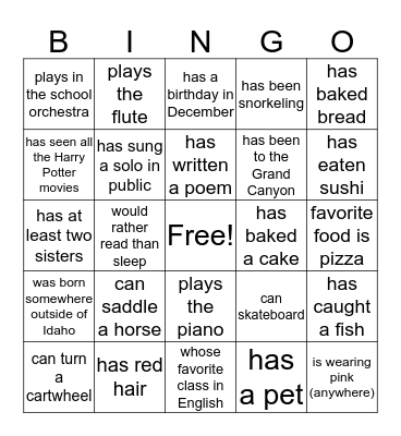 Get to Know You Bingo Card