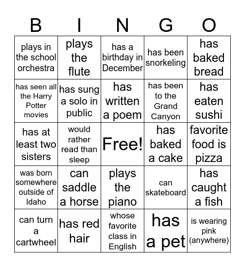 Get to Know You Bingo Card