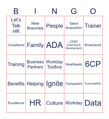 HR Connect BINGO! Bingo Card
