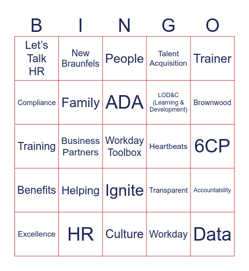 HR Connect BINGO! Bingo Card