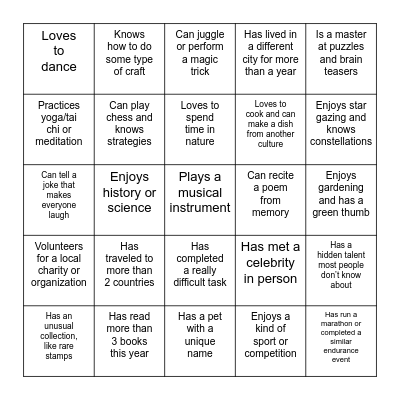 Find someone who... Bingo Card