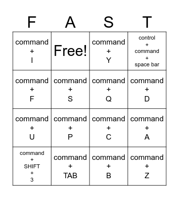 Keyboard Shortcut BINGO! Bingo Card
