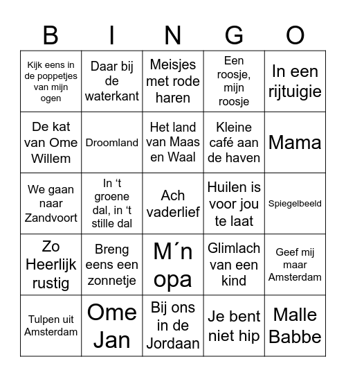 Muziekbingo Card