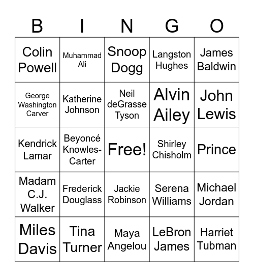 Black History Bingo Card