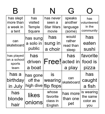 Get to Know You Bingo Card