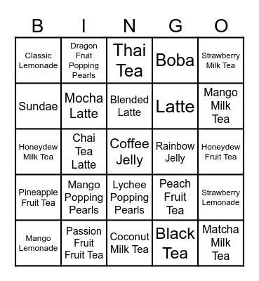 BOBA BINGO Card