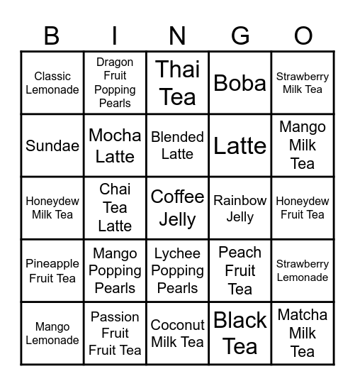 BOBA BINGO Card