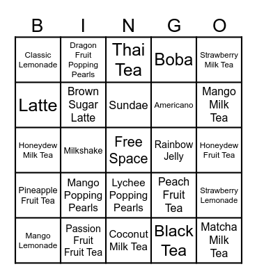 BOBA BINGO Card