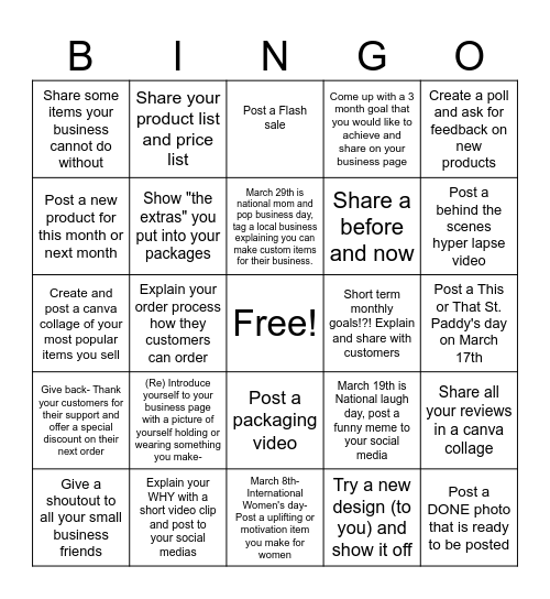 MARCH-tastic BINGO- Social Media Takeover Bingo Card