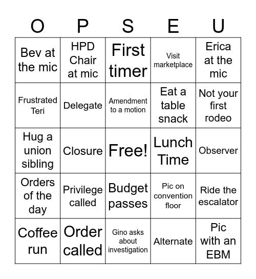 Convention 2025 BINGO Card