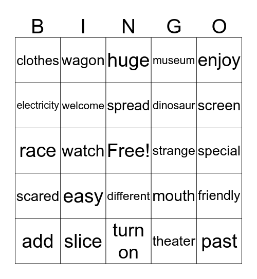 Easy Time to Read 2 1-4 Bingo Card