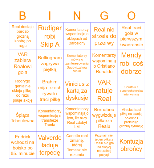 Real Madryt live bingo (home) Bingo Card