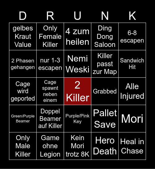 Drunk by Daylight 2v8 Bingo Card