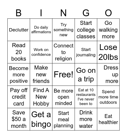 2025 Goals Bingo Card
