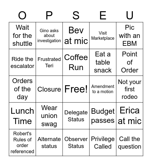 Convention 2025 BINGO Card