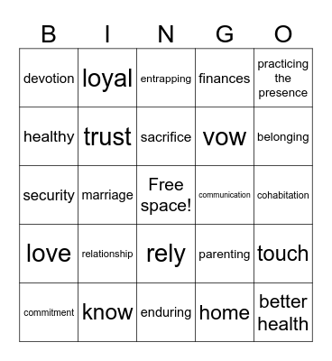 Relationship Workshop Bingo Card