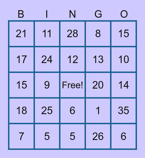 Math! Math! Math! Bingo Card