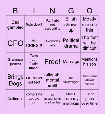 Managerial Bingo Card