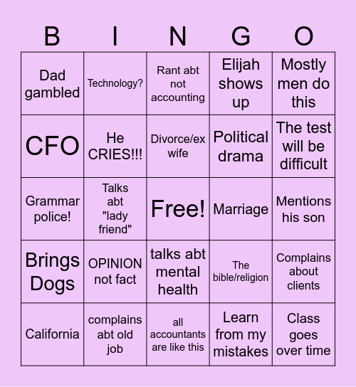 Managerial Bingo Card