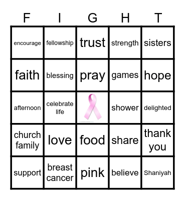 Pretty In Pink Bingo Card