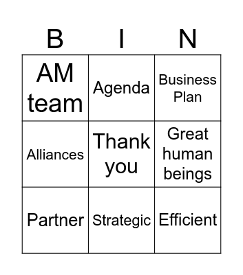 AM Team BINGO Card