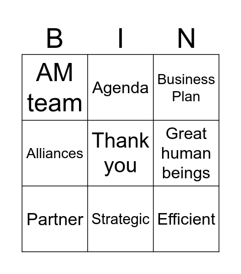 AM Team BINGO Card