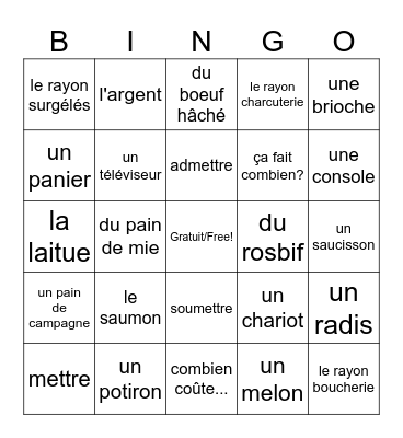 French 102: Ch. 6 Bingo Card