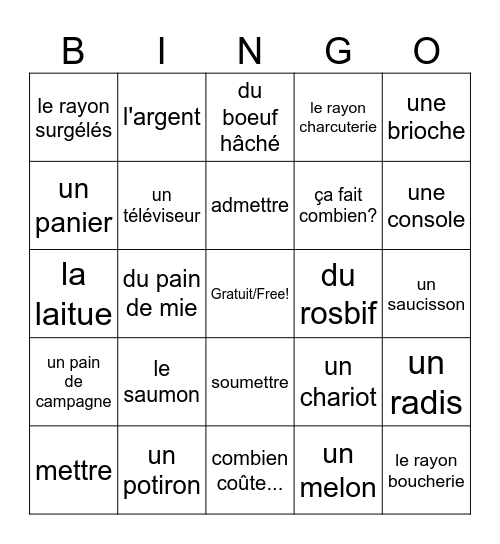 French 102: Ch. 6 Bingo Card
