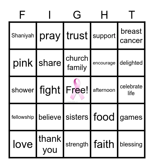 Pretty In Pink Bingo Card