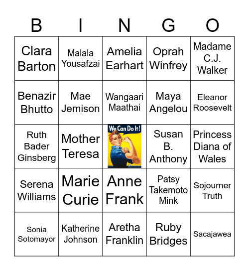 Women's History Month Bingo Card