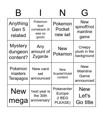 Pokemon Presents 2025! Bingo Card