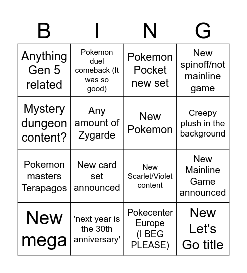 Pokemon Presents 2025! Bingo Card